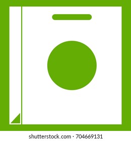Paper bag icon white isolated on green background. Vector illustration