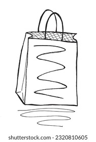 Paper bag illustration image. 
Hand drawn image artwork of paper bag. 
Simple cute original logo.
Hand drawn vector illustration for posters, cards, t-shirts.