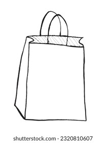 Paper bag illustration image. 
Hand drawn image artwork of paper bag. 
Simple cute original logo.
Hand drawn vector illustration for posters, cards, t-shirts.