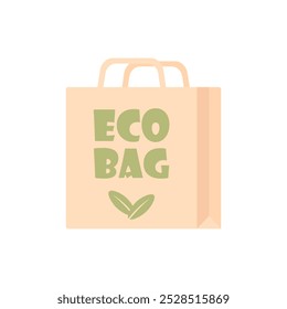 Paper bag with the inscription "Eco package" in cartoon style on a white isolated background. Eco friendly paper bag with leaves icon. Shopping package. Save your planet. Earth Day