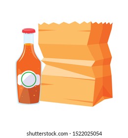 paper bag and juice design, Kitchen supply domestic household tool cooking and restaurant theme Vector illustration