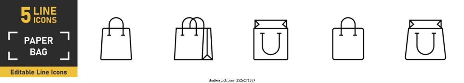 Paper Bag line icon set. Set of 5 outline icons related to paper bag, pocket, bag, package and more. Vector illustration.