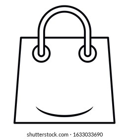 Paper bag in linear style on a white isolated background. Happy shopping. Vector graphics.