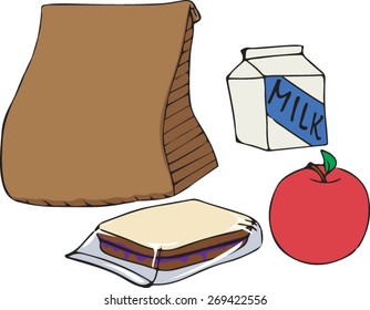 Paper Bag Lunch - Clip Art - Vector Illustration 