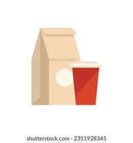 Paper bag lunch icon flat vector. Healthy meal. School lunch isolated