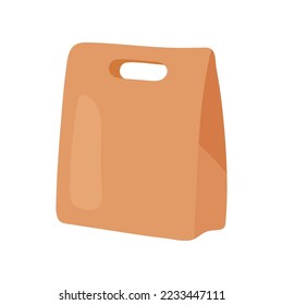 Paper bag for meal or snack with handle vector illustration. Packaged products or takeout food for lunch at school or office isolated on white background. Lunch break, food concept