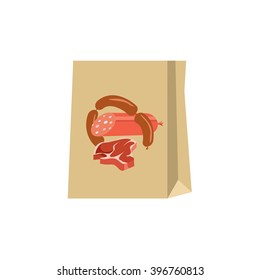 Paper bag meat. Meat icon. Meat vector illustration. Bag meat products. Bag vector illustration. Bag isolated background