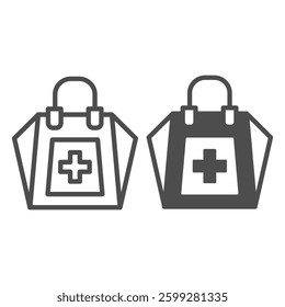 Paper bag with medical cross line and solid icon, pharmacy concept. Vector graphics. Pharmacy shopping bag, medicine sign on white background, outline style icon for mobile or web design