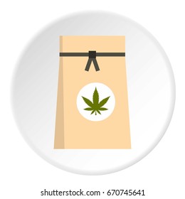 Paper Bag Of Medical Marijuana Icon In Flat Circle Isolated Vector Illustration For Web