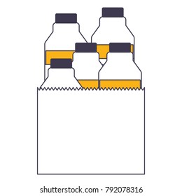 paper bag with milk bottles in color sections silhouette