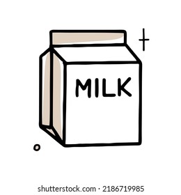 Paper bag of milk doodle Clipart in black and beige Vector illustration in hand drawn 