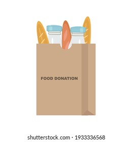 Paper bag with milk and loaf of bread for food donation