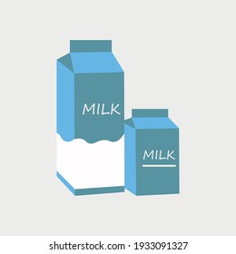 Paper bag with milk, package small size and large isolated on white background. Milk is a milk drink. Organic healthy product. Vector illustration in flat style