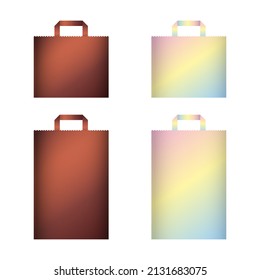 Paper bag mockups of shopping, gifts and food packages realistic vector design. White, brown and black bags or boxes, made of craft paper or cardboard with cord handles and transparent windows