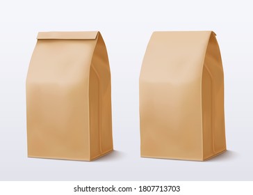 Paper bag on white background. Brown Shopping Bag. Two Craft package. Vector illustration