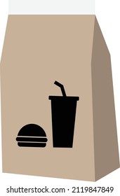 Paper Bag On White Background. Food Delivery Paper Bag Sign. Stay Home Order Food Delivery Symbol. Flat Style.