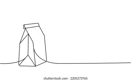Paper bag one line continuous drawing. Empty cardboard boxes, bags for takeaway food continuous one line illustration. Vector linear illustration.