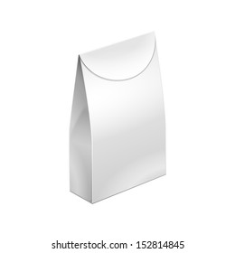 Paper Bag Package Of Coffee, Salt, Sugar, Pepper, Spices Or Flour, Filled, Folded, Close, White. Ready For Your Design. Snack Product Packing Vector EPS10