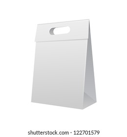 Paper Bag Package Folded, Close, Grayscale With Handle. Ready For Your Design. Snack Product Packing Vector EPS10