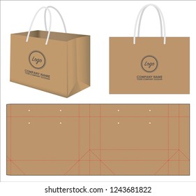 paper bag packaging die-cut and 3d bag mockup