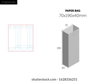 Paper bag packaging die-cut. Shopping Bag with Die Cut Layout template and sizes