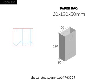 Paper bag packaging die-cut. Shopping Bag with Die Cut Layout template and sizes