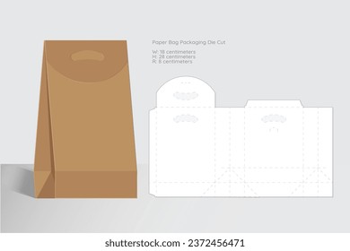 Plantilla de empaquetado de bolsos de papel, elegante maquillaje 3D plano y tachado