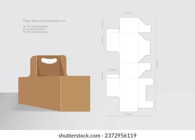 Plantilla de empaquetado de bolsos de papel, elegante maquillaje 3D plano y tachado