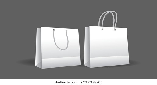 Paper bag plain vector illustration, white bag isolated in grey background, horizontal bag in white colour for mockup design