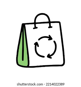 Paper bag Recycling. Separation of garbage. Co2 concept of climate change. Vector doodle