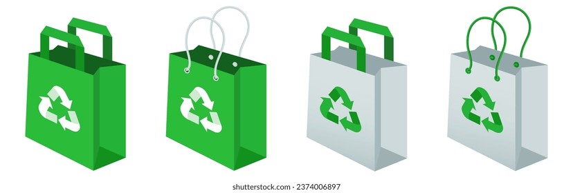 Bolsa de papel con signo de reciclado. Vector clipart.