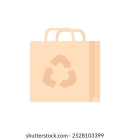 Paper bag with recycling symbol in cartoon style on a white isolated background. A simple eco-friendly shopping bag. Save your planet. Recycle symbol