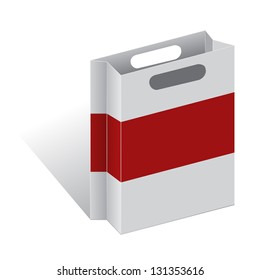 Paper bag with red stripe on it isolated on white background