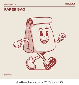 Paper bag retro mascot, cartoon mascot