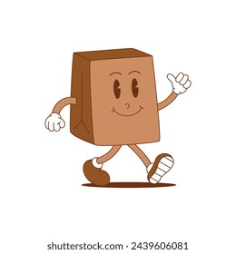 Paper bag Retro Mascot. Funny cartoon character of Paper bag