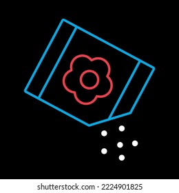 Bolsa de papel con semillas aisladas vector sobre el icono de fondo negro. Símbolo gráfico para agricultura, jardín y plantas sitio web y diseño de aplicaciones, logotipo, aplicación, interfaz de usuario