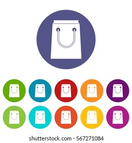 Paper bag set icons in different colors isolated on white background