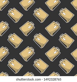 Paper bag for shopping or presents. Vector concept in doodle and sketch style. Hand drawn illustration for printing on T-shirts, postcards. Seamless pattern for textile, paper wrap. Texture