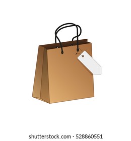 Paper bag, Shopping bag with tag. Isolation on a white background. Vector illustration.