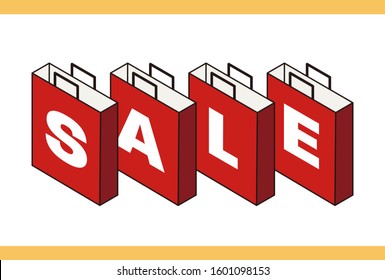 Paper bag simple linear element illustration good for special offer with SALE. 