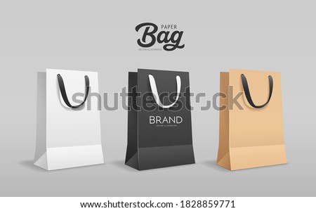 Paper bag small size, with black and white cloth handle collections design, template on gray background, Eps 10 vector illustration