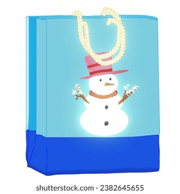The paper bag with snowman pattern, all designed to resemble cross-stitch patterns, vector