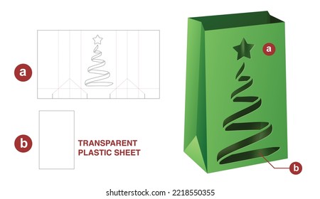 Paper bag with stenciled Christmas tree die cut template and 3D mockup