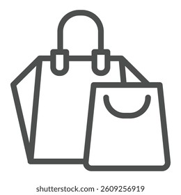 Paper bag for store clothes line icon, black friday concept. Vector graphics. Packets pair, shopping sign on white background, outline style icon for mobile or web design
