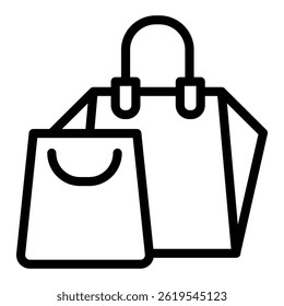 Paper bag for store clothes line icon, black friday concept. Vector graphics. Packets pair, shopping sign on white background, style mobile or design