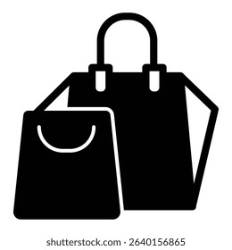 Paper bag for store clothes solid icon, black friday concept. Vector graphics. Packets pair, shopping sign on white background, style mobile or design