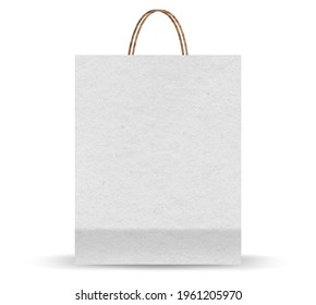 Paper bag template. Brown realistic paper bag. Front and side view of retail purchase packaging - blank mockup with empty space and rope handle.