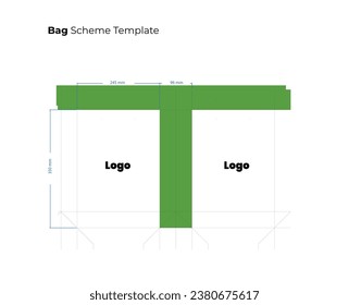 Paper bag template. Package vector illustration. Printable blueprint of scheme to cut geometric model.