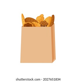 Paper Bag With Various Baked Goods. Vector Illustration In Flat Style. Eps 10