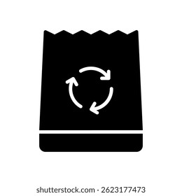 Paper Bag Vector for Eco-Friendly Packaging and Waste Reduction. Reusable shopping bag illustration. Sustainable alternative to plastic. Glyph Icon